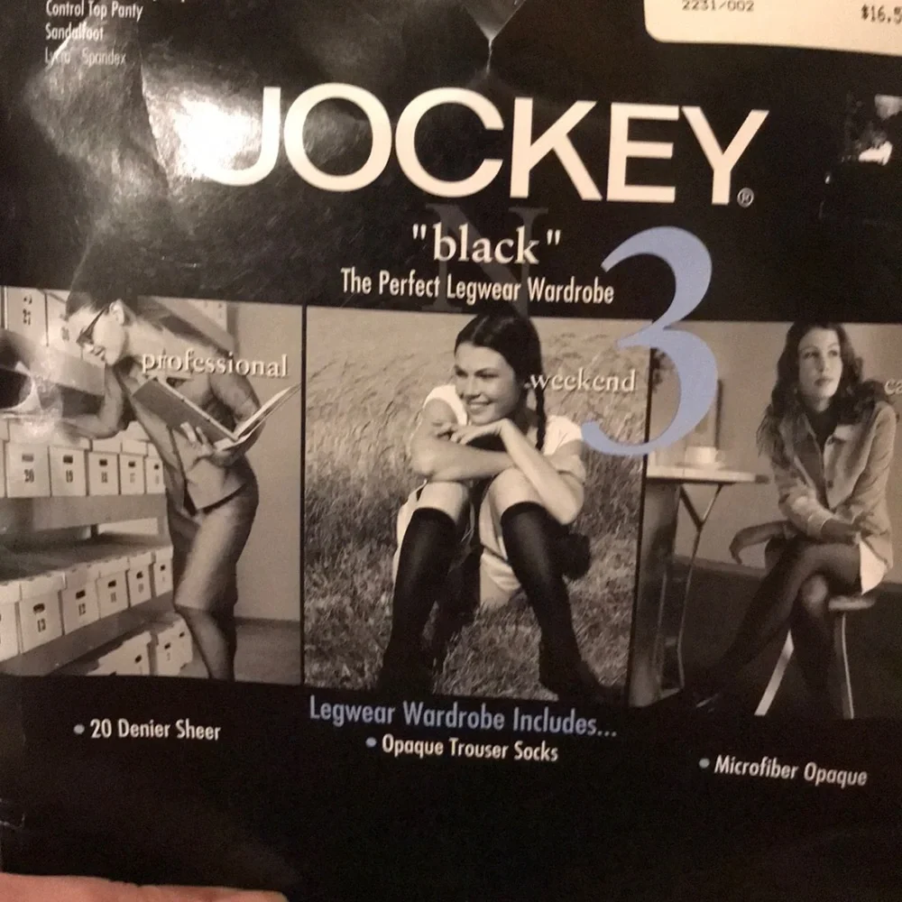New in package 2 prs Jockey full length black hosiery 1 opaque 1 sheer stocking